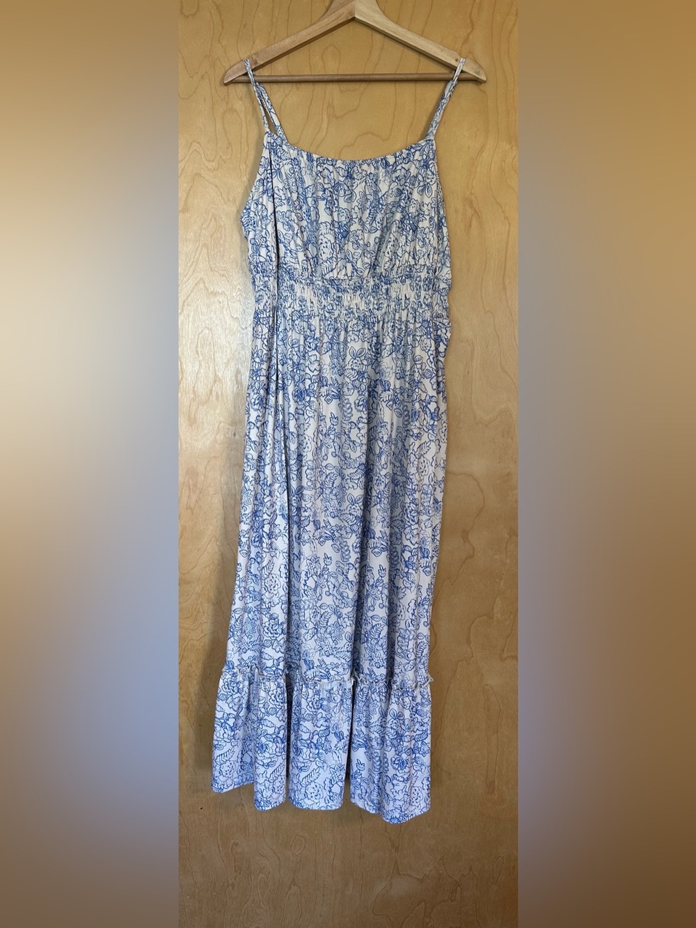 Grace Karin White Maxi Dress with Blue Floral Print